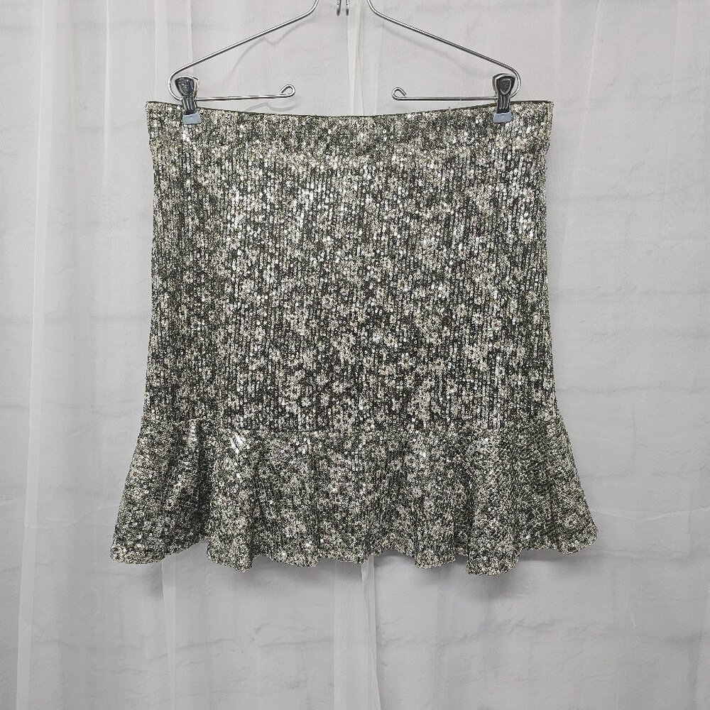 A Beautiful Soul Skirt Green Sequins Floral Mini Glam Club 36"